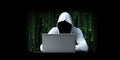 Anonymous hacker with laptop. Concept of dark web, hacking cybersecurity. AI generated image Royalty Free Stock Photo