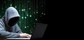 Anonymous hacker with laptop. Concept of dark web, hacking cybersecurity. AI generated image Royalty Free Stock Photo