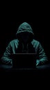 Anonymous Hacker with Laptop in Dark Room. Generative ai