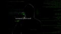 Anonymous hacker looking at virtual screen, stealing secret data, cyber crime