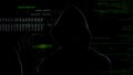 Anonymous hacker stealing secret corporate information, data system attack