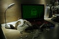 An anonymous hacker tries to crack the operating system`s protection