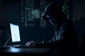 Hacker typing computer. Concept of cybercrime, cyberattack, dark web. AI generated Royalty Free Stock Photo