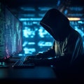 Hacker typing computer. Concept of cybercrime, cyberattack, dark web. AI generated Royalty Free Stock Photo