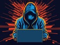 Anonymous Hacker Using Laptop On Abstract Rays Royalty Free Stock Photo