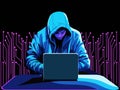 Anonymous Hacker Using Laptop At Desk On Technology