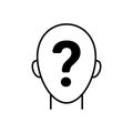 Anonymous, head with sign question, line icon. Who person concept, search suitable candidate, invisible man. Vector