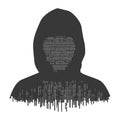 Mysterious Hooded Figure with Digital Code Heart Royalty Free Stock Photo