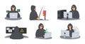 Anonymous hooded hacker. Cyber attacker hides his identity and creates computer virus, phishing attack and information