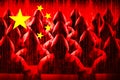 Anonymous hooded hackers, flag of China, binary code - cyber attack concept Royalty Free Stock Photo
