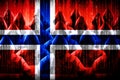 Anonymous hooded hackers, flag of Norway, binary code - cyber attack concept Royalty Free Stock Photo