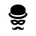 Anonymous man with moustaches in bowler hat and black mask