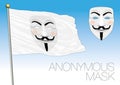 Anonymous mask white flag on the blue sky