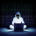 Modernized hacker with hoodie. Concept of dark web, cybercrime, cyberattack. AI generated image