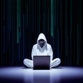 Modernized hacker with hoodie. Concept of dark web, cybercrime, cyberattack. AI generated image