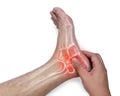 Anonymous person touching his ankle, suferring from arthritis disease, cut out isolated Royalty Free Stock Photo