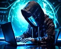 Anonymous robot hacker. Concept of hacking cybersecurity, cybercrime, cyberattack, dark web, etc Royalty Free Stock Photo