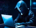 Anonymous robot hacker. Concept of hacking cybersecurity, cybercrime, cyberattack, dark web, etc