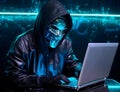 Anonymous robot hacker. Concept of hacking cybersecurity, cybercrime, cyberattack, dark web, etc