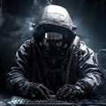 Anonymous robot hacker. Concept of hacking cybersecurity, cybercrime, cyberattack, dark web, etc