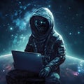 Anonymous robot hacker. Concept of hacking cybersecurity, cybercrime, cyberattack, dark web, etc