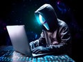 Anonymous robot hacker. Concept of hacking cybersecurity, cybercrime, cyberattack, dark web, etc