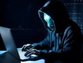 Anonymous robot hacker. Concept of hacking cybersecurity, cybercrime, cyberattack, dark web, etc