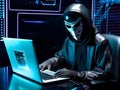 Anonymous robot hacker. Concept of hacking cybersecurity, cybercrime, cyberattack, dark web, etc