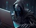 Anonymous robot hacker typing computer laptop. Concept of hacking cybersecurity, cybercrime, cyberattack, etc Royalty Free Stock Photo