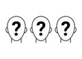 Anonymous set, head with sign question, line icon. Who person concept, search suitable candidate, invisible man. Vector