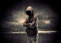 Anonymous terrorist in hoodie at night Royalty Free Stock Photo