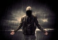 Anonymous terrorist in hoodie at night Royalty Free Stock Photo