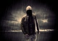 Anonymous terrorist in hoodie at night Royalty Free Stock Photo