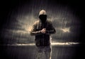 Anonymous terrorist in hoodie at night Royalty Free Stock Photo