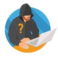 Anonymous user on laptop icon, flat design web anonymity sign