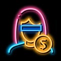 anonymous woman dollar coin neon glow icon illustration