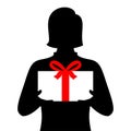 Anonymous woman holding the gift box, silhouette vector illustration isolated on white background