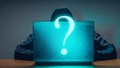 Anonymous working at a computer. Hacker attacks, hacking of sites and production of malicious software concept Royalty Free Stock Photo