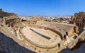 El Djem Amphitheatre panorama. Ruins of the largest colosseum in in North Africa. UNESCO