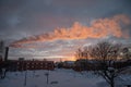 anoramic view of beautiful winter wonderland scenery in scenic golden evening light at sunset with clouds