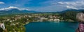 ÃÂ anoramic view from the castle on the coast of the turquoise lake Bled, Slovenia