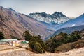 Anoramic view of Mt. Everest, Lhotse, Nuptse from Tengboche, Nepal Royalty Free Stock Photo