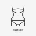 Anorexia line icon, vector pictogram of woman with eating disorder. Girl having body underweight illustration, weight