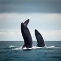 Yet another AI generated image of whales springing out of sea Royalty Free Stock Photo