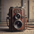 Yet another AI generated vintage style camera in a medieval era setup Royalty Free Stock Photo