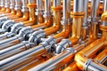 Another direction. Orange and silver pipes on background Royalty Free Stock Photo