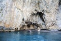 Remarkable cliff with stalactites, stalagmites, paleolithic fossils, and a small shingle beach.