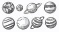Another hand-drawn outline of the solar system planets, using a monochrome design to emphasize details. Royalty Free Stock Photo