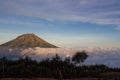 Sumbing mountain view from sunrise camp mount Sindoro, Centra Java, Indonesia