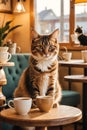 Another lovely shot of the same tabby cat in the cafe setting Royalty Free Stock Photo